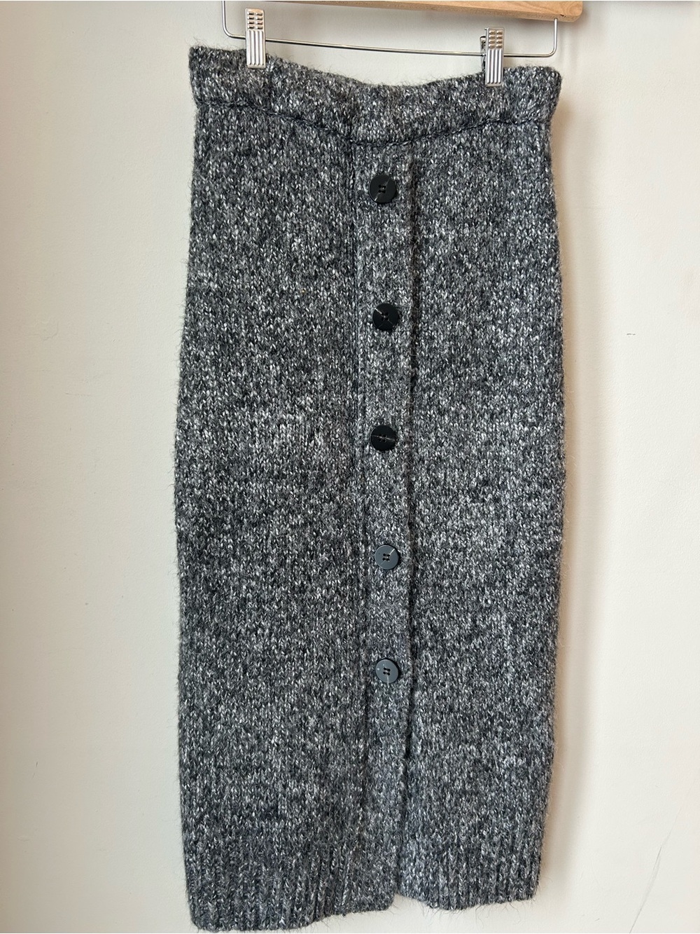 Zara Knit Midi Skirt Marled Gray Button Front Dark Academia Stretchy Size Small